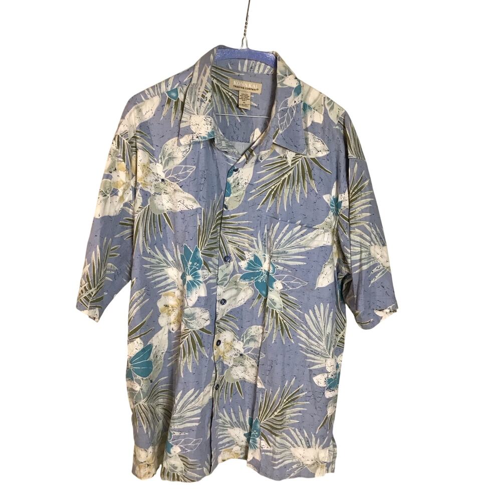 Kona Kai Men’s Vintage Blue Button Down Silk Blend Hawaiian Shirt  Sz. XL